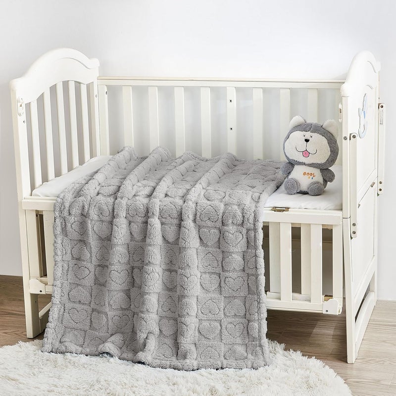 Yurhap Fleece Baby Blanket Heart Checkered, Ultra Soft Cozy Baby Blankets for Boys Girls, Fluffy Infant Toddler Newborn Receiving Gifts for Crib Stroller 30"x40" (Silver Grey) - Image 2